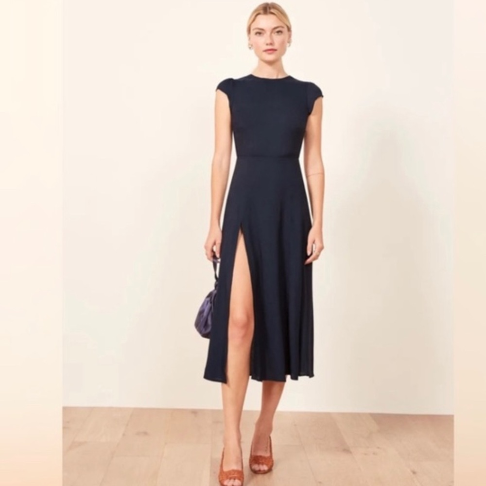 Reformation Gavin Navy Dress